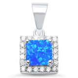 Square Blue Opal & Cubic Zirconia .925 Sterling Silver Pendant