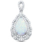 Pear Shape White Opal & Cz .925 Sterling Silver Pendant