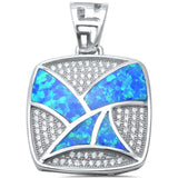 Blue Opal & CZ Square .925 Sterling Silver Pendant