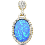 Unique! Yellow Gold Plated Blue Opal Drop Dangle .925 Sterling Silver Pendant