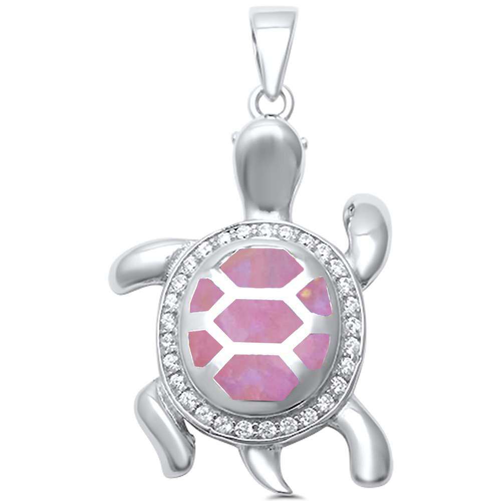Pink Opal with CZ Turtle .925 Sterling Silver Pendant