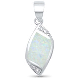 Unique Lab Created White Opal & Cz .925 Sterling Silver Pendant