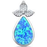 Blue Opal with CZ Pear TearDrop .925 Sterling Silver Pendant