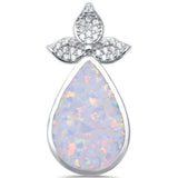 White Opal with CZ Pear Tear Drop  .925 Sterling Silver Pendant