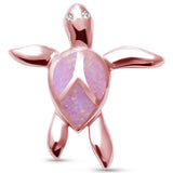 Cute Pink Opal Rose Gold Turtle  .925 Sterling Silver Pendant