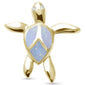 Yellow Gold Plated White Opal Turtle .925 Sterling Silver Pendant