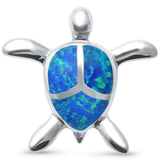 Cute Blue Opal Turtle  .925 Sterling Silver Pendant