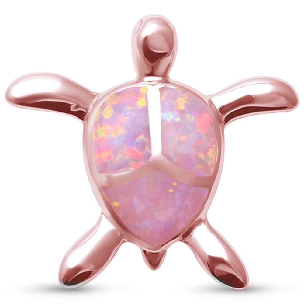 Cute Pink Opal Rose Gold Turtle  .925 Sterling Silver Pendant