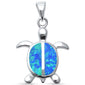 Cute Blue Opal Turtle  .925 Sterling Silver Pendant