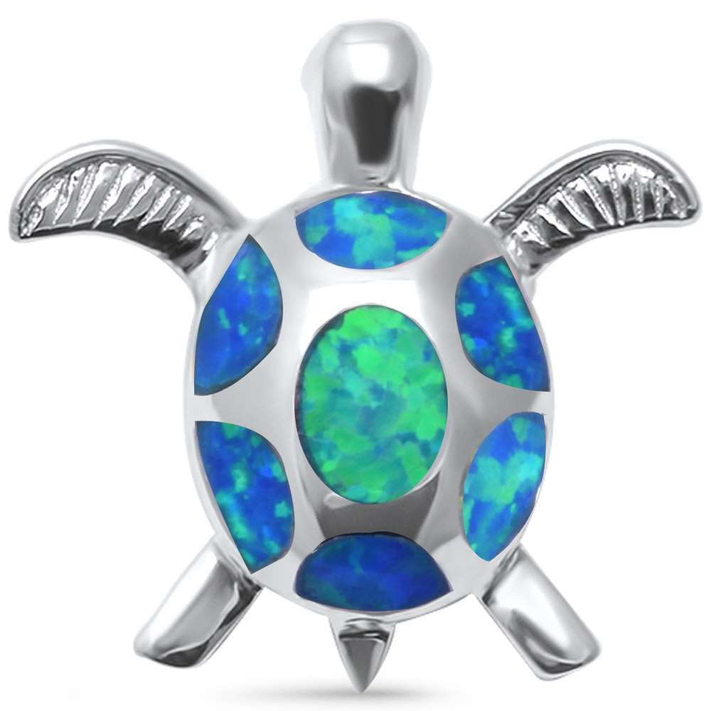 Cute Blue Opal Turtle  .925 Sterling Silver Pendant