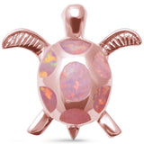 Cute Pink Opal Rose Gold Turtle  .925 Sterling Silver Pendant