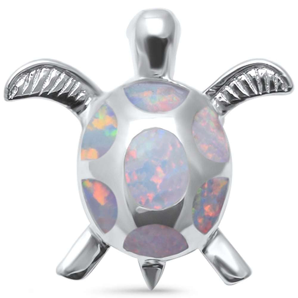 Cute White Opal Turtle  .925 Sterling Silver Pendant