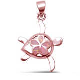 Cute Pink Opal Rose Gold Turtle  .925 Sterling Silver Pendant