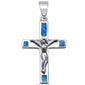 <span>CLOSEOUT! </span>Silver & Blue Opal Jesus Crucifix Cross .925 Sterling Silver Pendant
