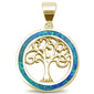  Yellow Gold Plated Blue Opal Family Tree of Life Whimsical .925 Sterling Silver Pendant