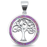 Colgante con dije de plata de ley .925 caprichoso del árbol de la vida de ópalo rosa
