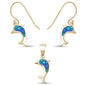 Yellow Gold Plated Blue Opal Dolphin .925 Sterling Silver Earring & Pendant Set .50"