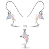 White Opal Dolphin .925 Sterling Silver Earring & Pendant set .5"