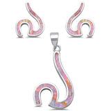 <span>¡OFERTA FINAL!</span> Juego de pendientes y colgante de ópalo rosa ondulado de plata de ley .925 de 1"