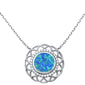 <span>CLOSEOUT! </span>Fine Filigree Blue Opal .925 Sterling Silver Pendant Necklace 18"