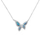 Blue Opal & Cz Butterlfy .925 Sterling Silver Necklace 17" Ext 2"