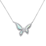 White Opal Butterfly .925 Sterling Silver Necklace