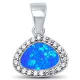 Blue Opal & Cz .925 Sterling Silver Pendant