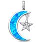 Blue Opal Crescent Moon & Star Cz .925 Sterling Silver Pendant