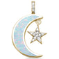 Yellow Gold Plated White Opal & Cz Crescent Moon & Star .925 Sterling Silver Pendant