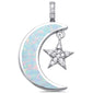 White Opal Crescent Moon & Star Cubic Zirconia .925 Sterling Silver Pendant