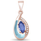 Rose Gold Plated Tear Drop Tanzanite, Cz & Natural Larimar .925 Sterling Silver Pendant