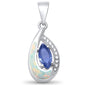 <span>CLOSEOUT! </span>Tear Drop Tanzanite, Cz & White Opal .925 Sterling Silver Pendant