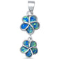 Blue Opal 2 Flowers .925 Sterling Silver Pendant