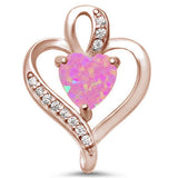 Colgante de plata de ley .925 con corazón de ópalo rosa y circonita cúbica con baño de oro rosa