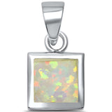  White Opal Princess Cut .925 Sterling Silver Pendant