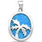 <span>CLOSEOUT! </span>Solid Blue Opal with Palm Tree Design .925 Sterling Silver Pendant