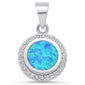 Round Blue Opal & Cubic Zirconia .925 Sterling Silver Pendant