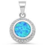 Round Blue Opal & Cubic Zirconia .925 Sterling Silver Pendant