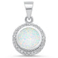 Round White Opal & Cz  .925 Sterling Silver Pendant