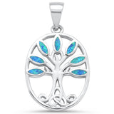 Colgante de Ópalo Azul Árbol de la Vida de Plata de Ley .925
