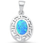 Oval Blue Opal Greek Key Design .925 Sterling Silver Pendant