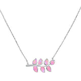 Pink Opal Leaf Design .925 Sterling Silver Necklace 16"+ 2" Ext