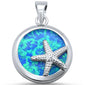 Round Blue Opal Starfish Sand dollar .925 Sterling Silver Pendant