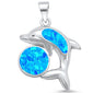 Created Blue Opal Ball & Dolphin Design .925 Sterling Silver Pendant
