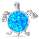 Created Round Blue Opal & CZ .925 Sterling Silver Pendant