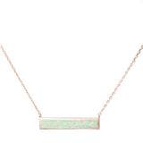 Rose Gold Plated White Opal Bar .925 Sterling Silver Necklace