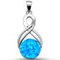 Round Blue Opal Infinity .925 Sterling Silver Pendant