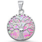 Round Pink Opal Tree of Life Design .925 Sterling Silver Pendant
