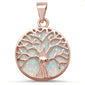 Rose Gold Plated Round White Opal Tree of Life Design .925 Sterling Silver Pendant