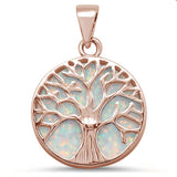 <span>CLOSEOUT! </span>Rose Gold Plated Round White Opal Tree of Life Design .925 Sterling Silver Pendant